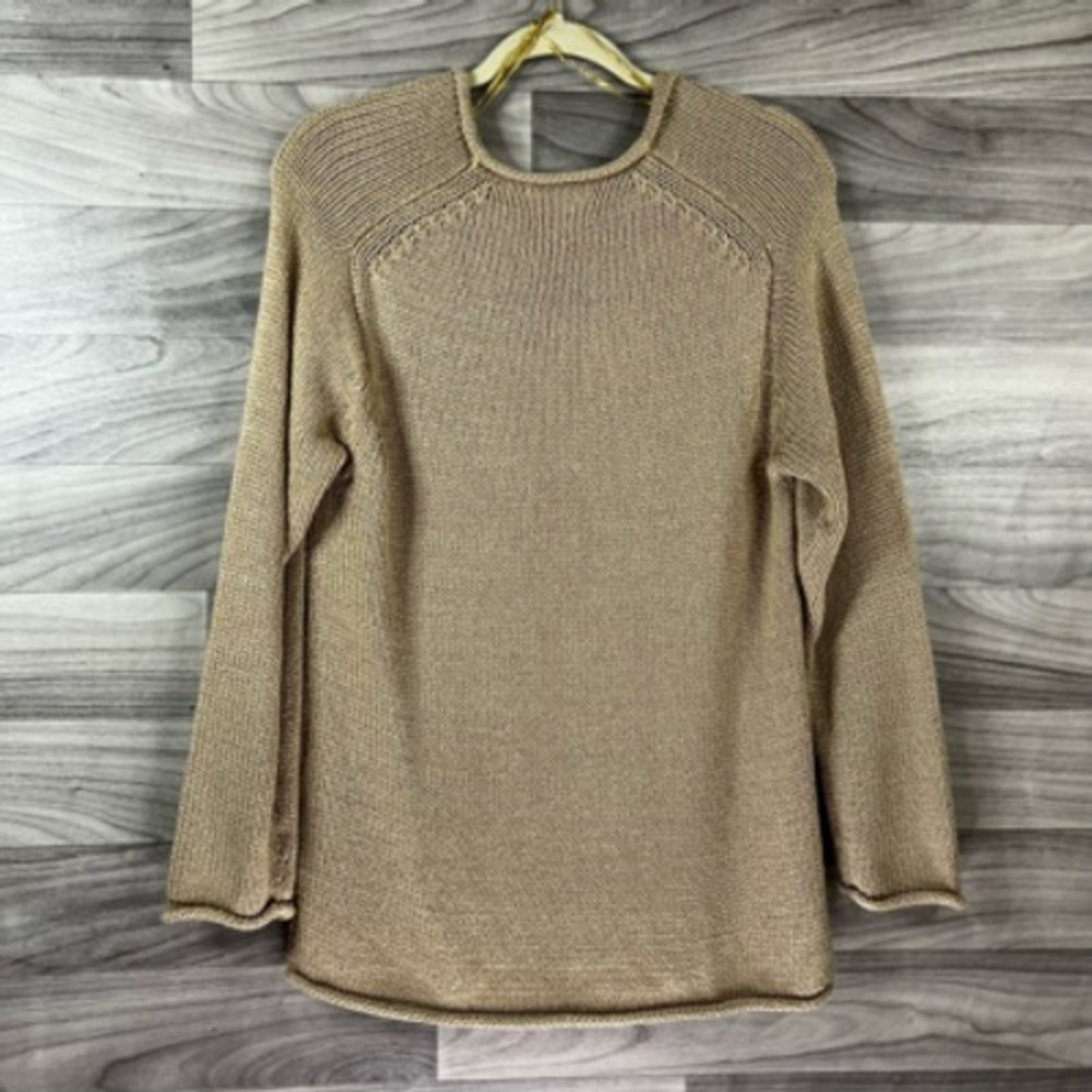 Retrod Womens Pullover Sweater Beige Long Sleeve V Neck Tight Knit Slit S - Picture 12 of 12